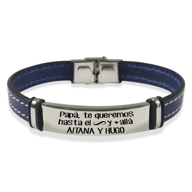 Pulsera cuero cosido - PAPÁ TE QUEREMOS HASTA EL INFINITO Y MAS ALLA