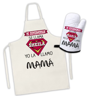 Delantal y manopla personalizada - SÚPER MAMÁ