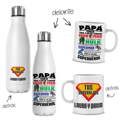 Botella + Taza personalizada - SÚPER HÉROES