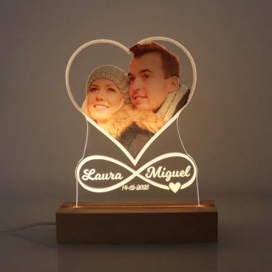 Lámpara LED personalizada con FOTO A COLOR - CORAZÓN E INFINITO