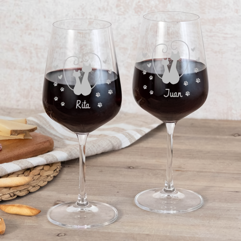 Pack 2 COPAS DE VINO personalizadas con estuche - GATITOS